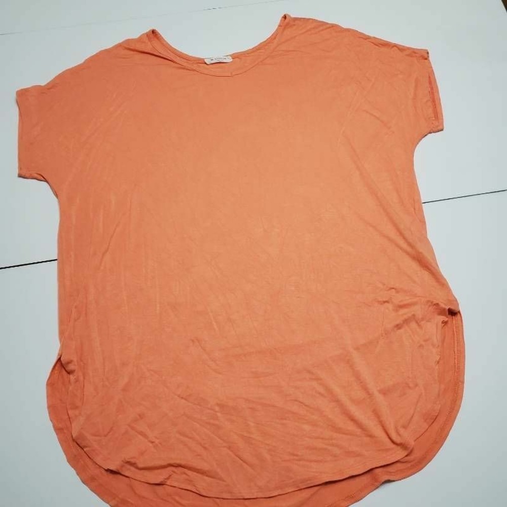 Bombom Womens Blouse Orange Short Sleeve Crew Neck Slit Pullover M